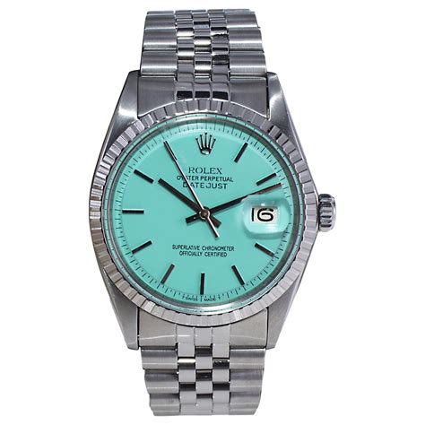 ladies stainless steel rolex blue face|Rolex tiffany blue 36mm.